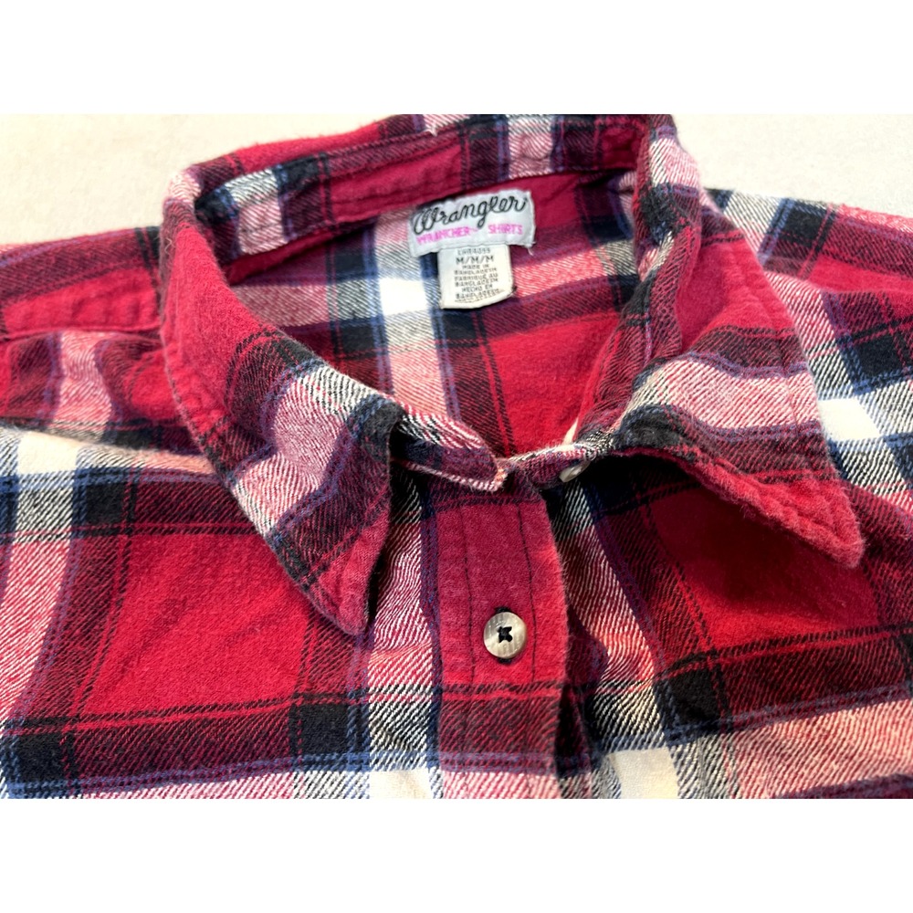 Wrangler Shirt Flannel Medium Wrancher Rancher‎ Red Plaid Long Sleeve Mens - Picture 5 of 14